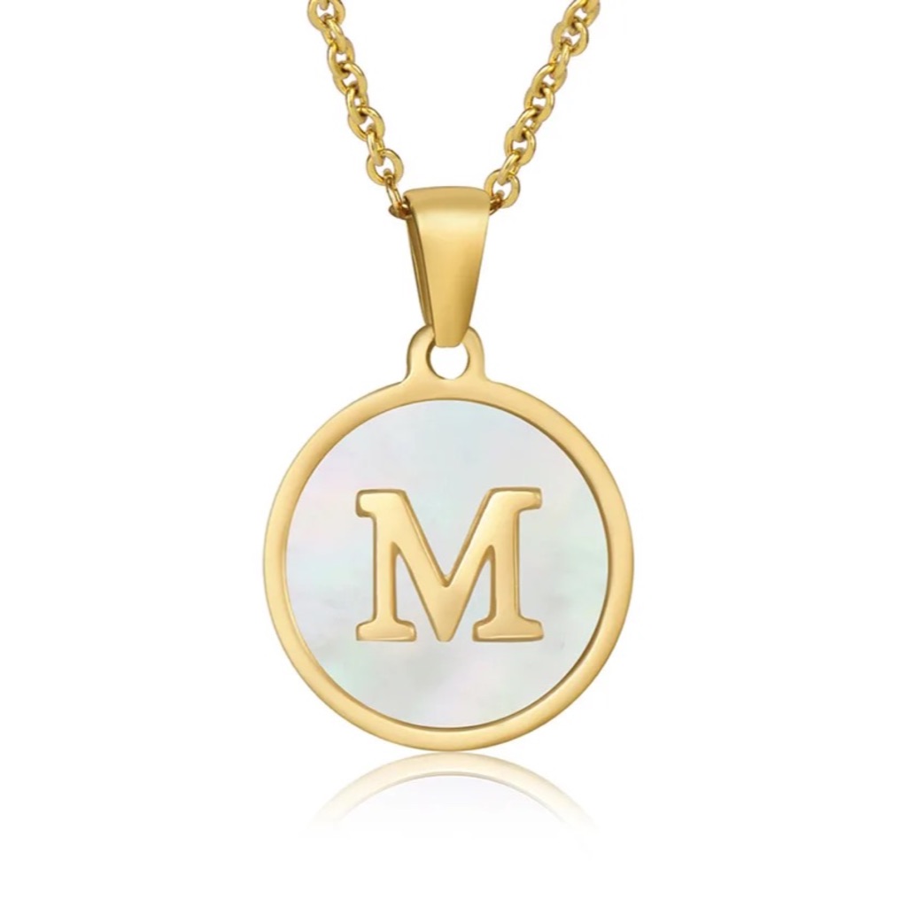 Letter “M” Initial Pendant 18k Gold Plated Real Mother Pearl A, B, C, D,